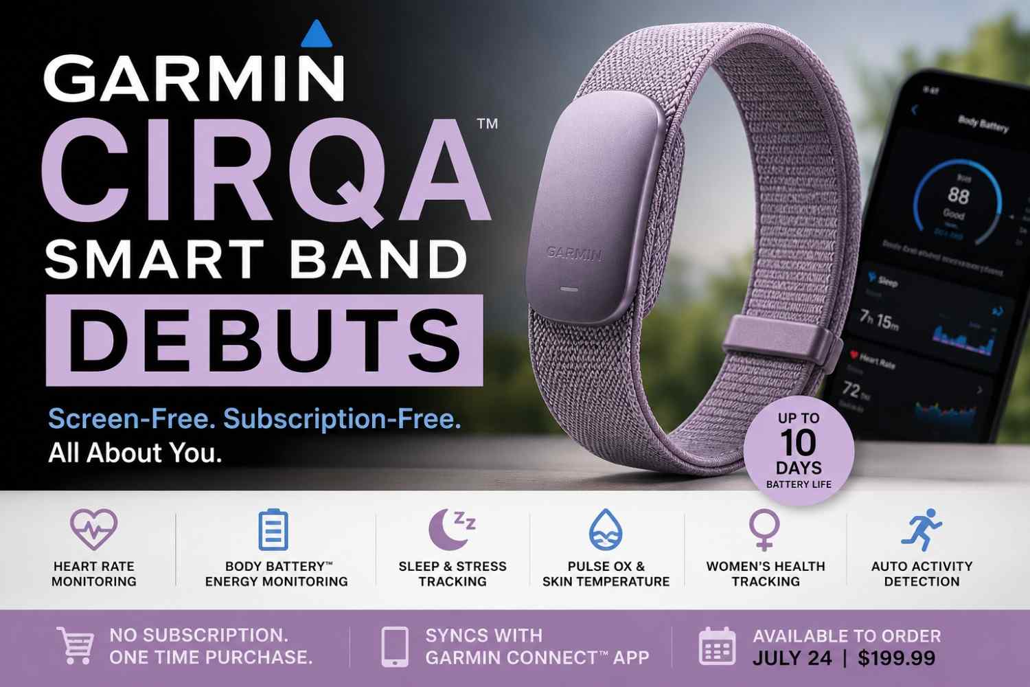 Garmin Cirqa Smart Band Debuts as a Screen-Free Whoop Rival — 10-Day Battery, No Subscription 1 Garmin Cirqa