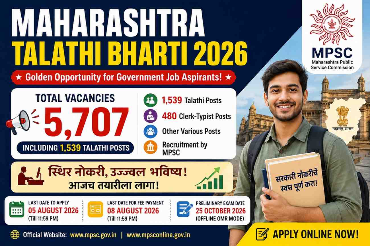 Maharashtra Talathi Bharti 2026: MPSC Announces 5,707 Talathi Vacancies, Official Recruitment Notification Soon 1 Maharashtra Talathi Bharti 2026