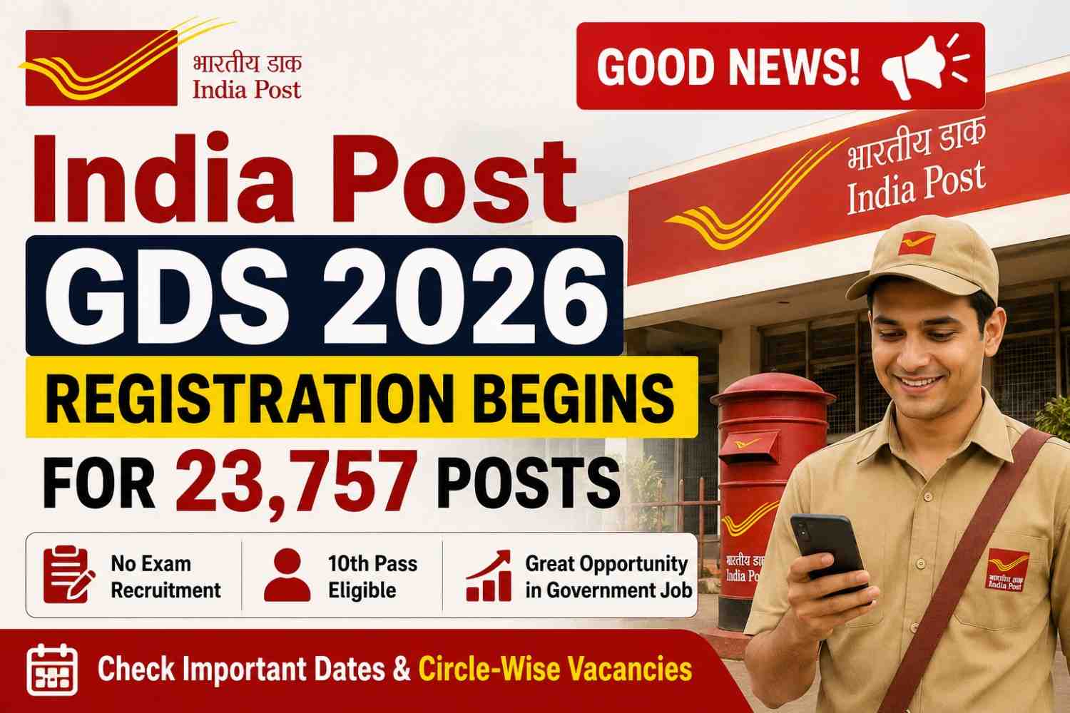 India Post GDS 2026 Registration Begins for 23,757 Posts 1 India Post GDS 2026 Registration