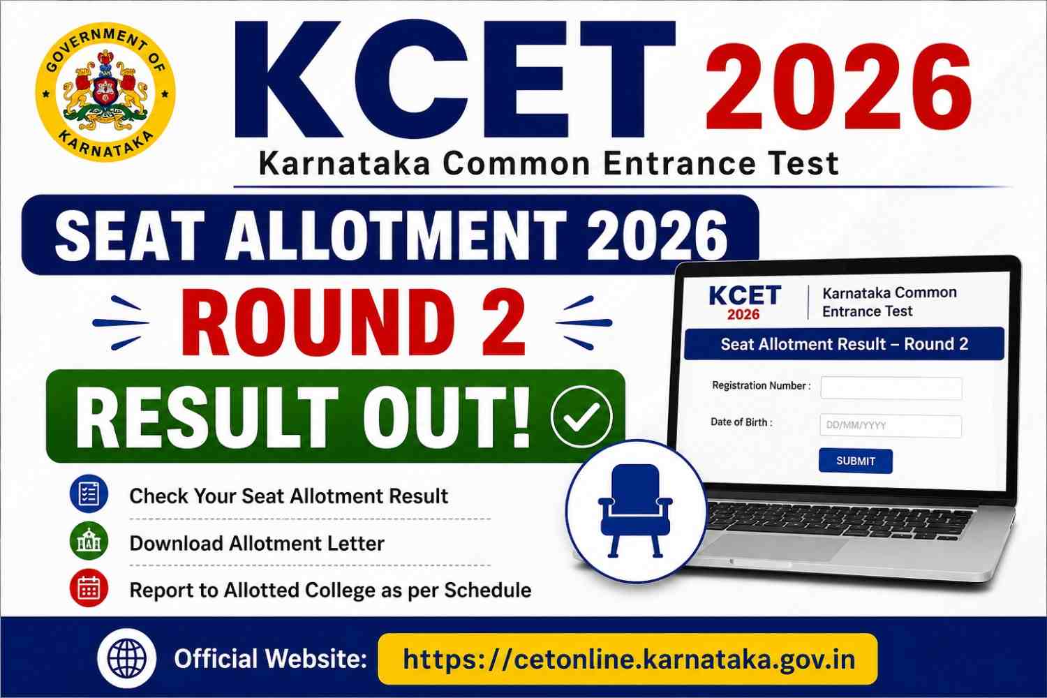 KCET Seat Allotment 2026 Round 2 Result
