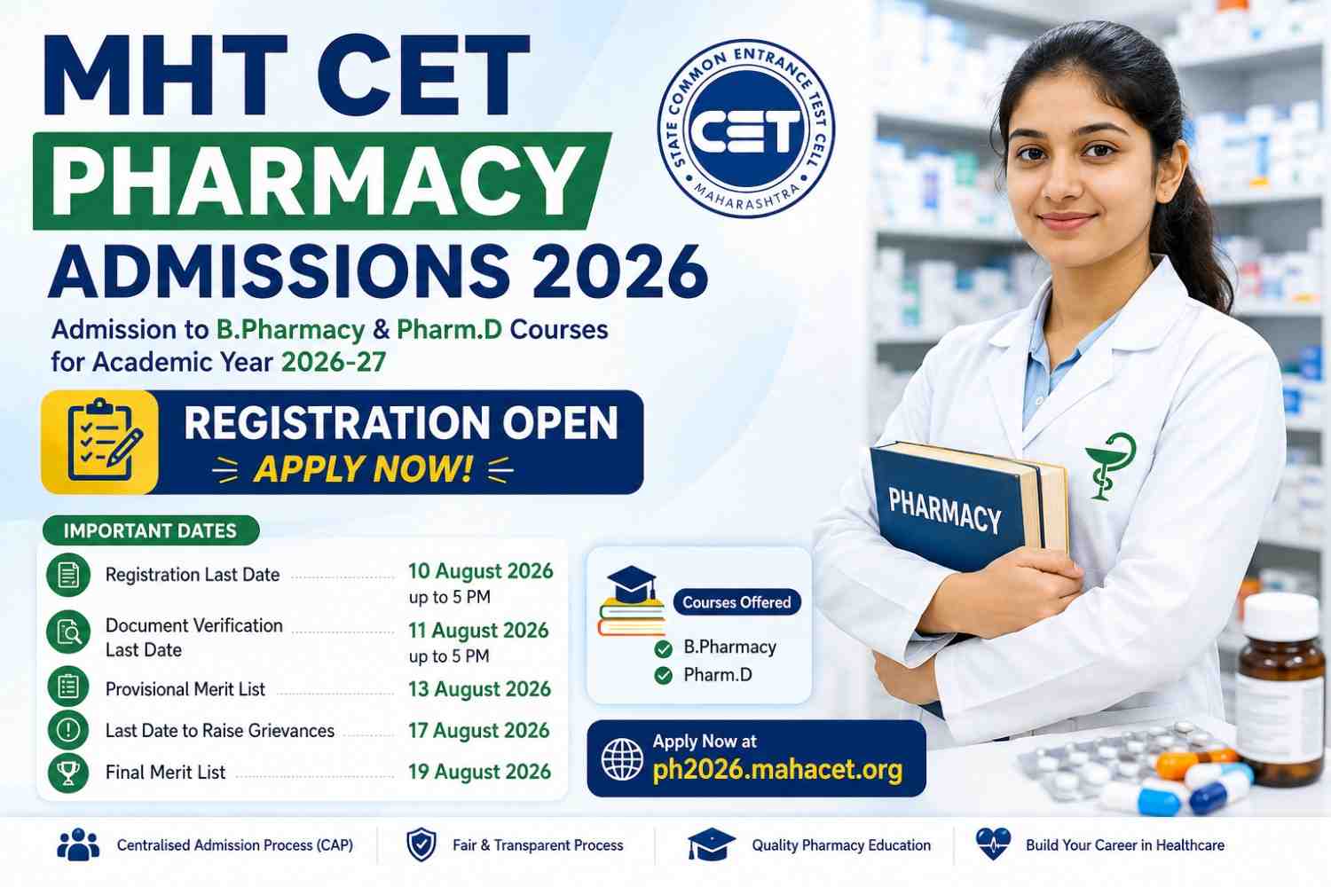 MHT CET Pharmacy Admissions 2026 Begin: Apply Now for UG Courses at ph2026.mahacet.org 1 MHT CET Pharmacy Admissions 2026
