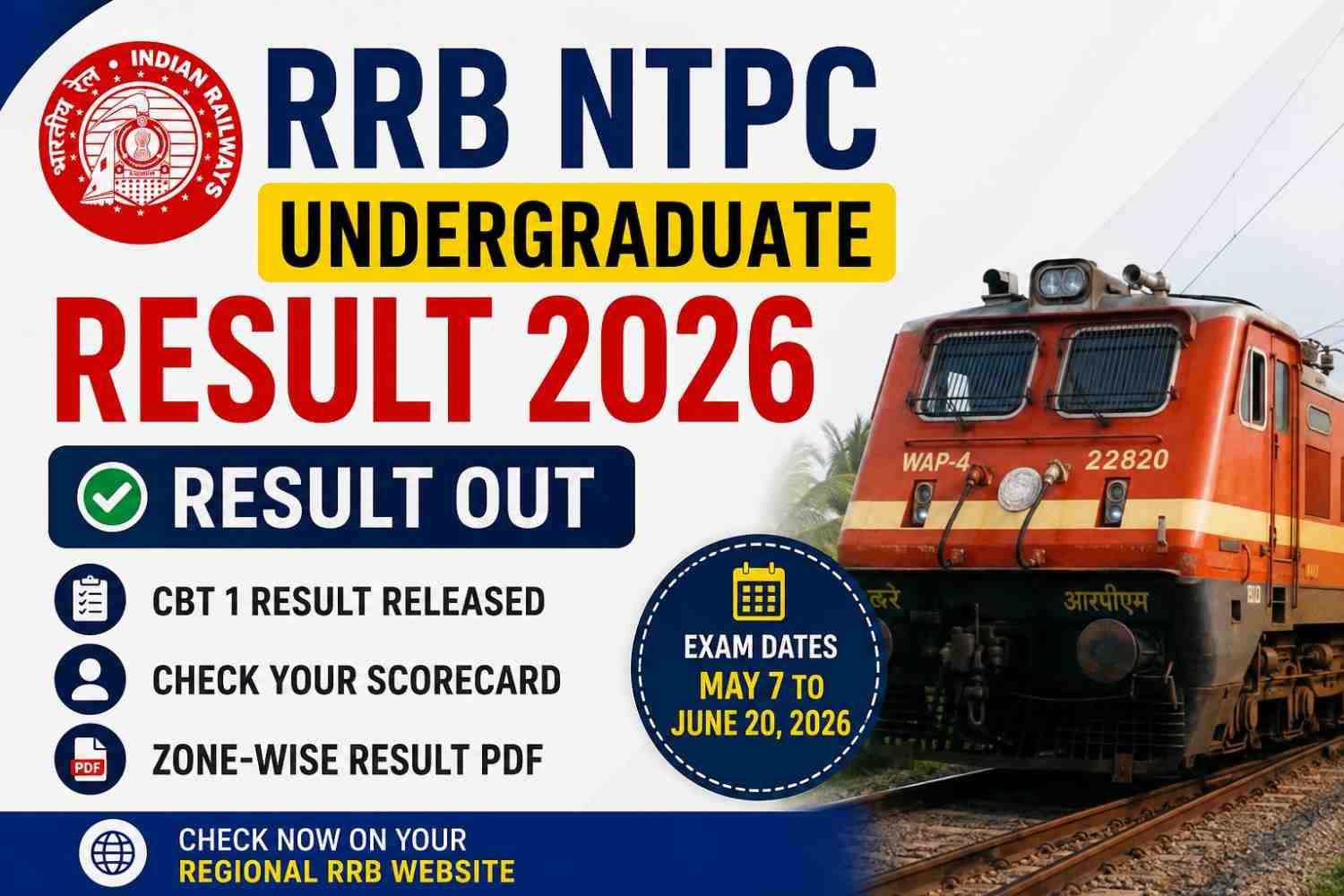 RRB NTPC Undergraduate Result 2026 Out: Check Scorecard, Cut-Off & Zone-Wise Merit List 1 RRB NTPC Undergraduate Result 2026