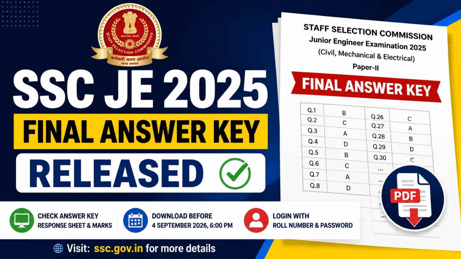 SSC JE 2025 Final Answer Key