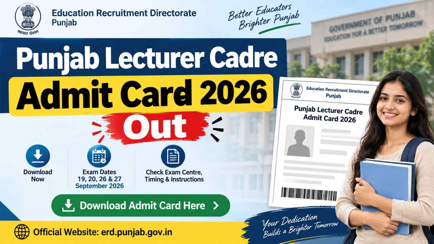 Punjab Lecturer Cadre Admit Card 2026 Out: Download Hall Ticket at erd.punjab.gov.in 1 Punjab Lecturer Cadre Admit Card 2026