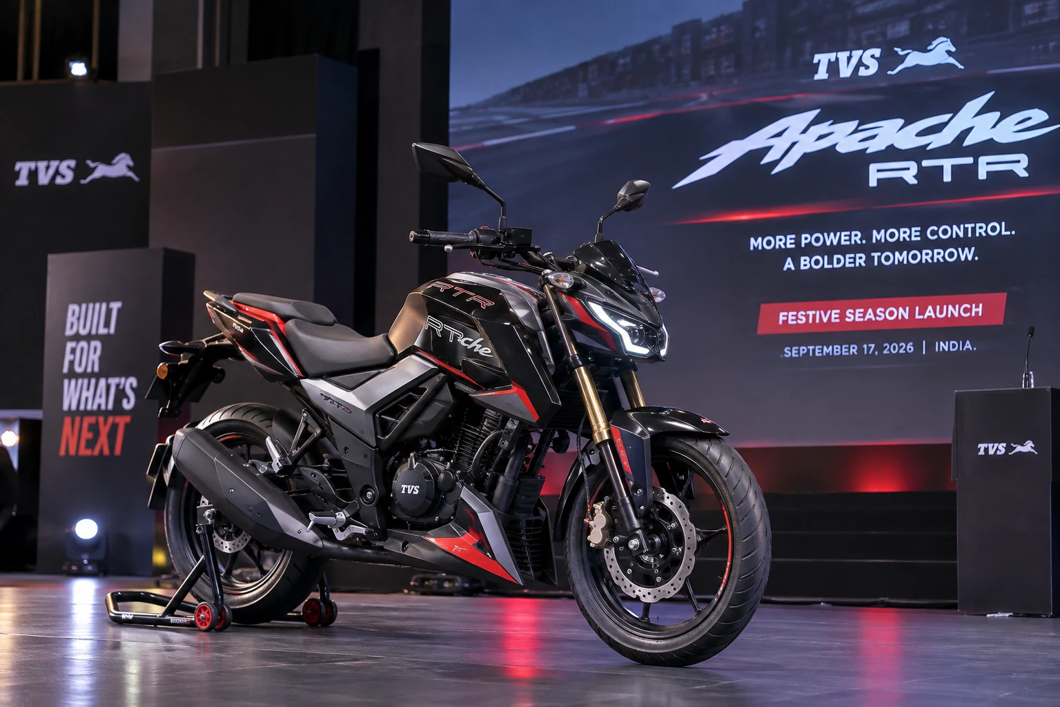 Premium Motorcycle Sales Rise 22% in India as Buyers Shift to High-End Bikes: TVS 1 TVS Apache motorcycle representing India's growing premium motorcycle market in 2026.