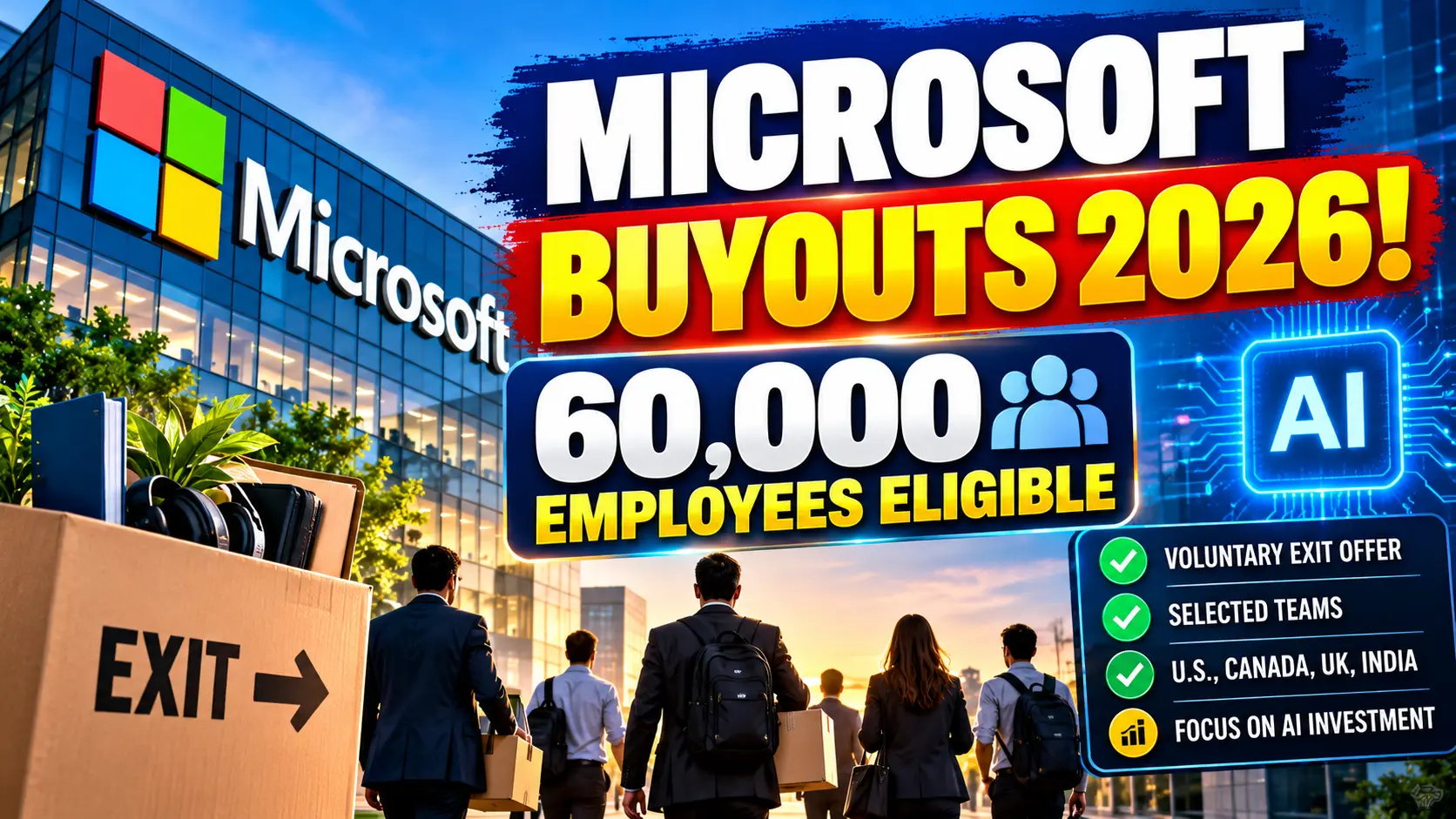 Microsoft Buyouts 2026: 60,000 Employees Eligible for Exit Offer 1 Microsoft Buyouts 2026